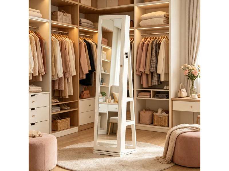  Miroir sur pied pivotant avec rangement, miroir de chambre et dressing  - Conforama B