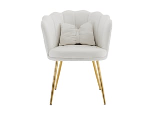 Fauteuil en velours beige, pieds en métal doré et coussin inclus