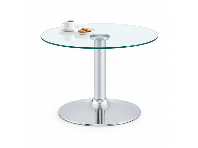  Table basse ronde en verre trempé et métal argenté, 70 x 70 x 45 cm  - Conforama A