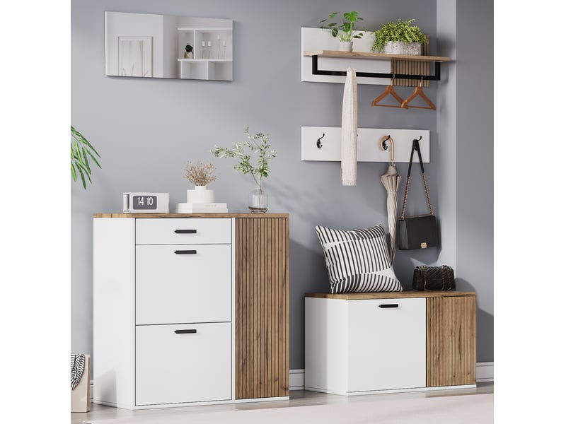  Ensemble meuble d'entrée avec rangement chaussures et banc evryae  - Conforama D