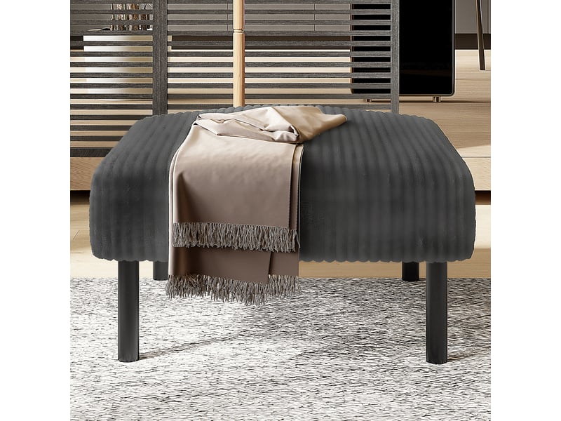  Pouf repose-pieds velours côtelé jaune, structure métal, 56x51x39 cm, multifonction  - Conforama B