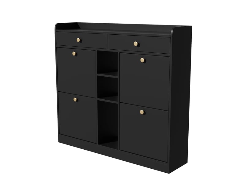  Meuble à chaussures avec 4 portes abattantes, 2 tiroirs et 3 niches pour entrée en panneaux de particules 110×26×100 cm  - Conforama E