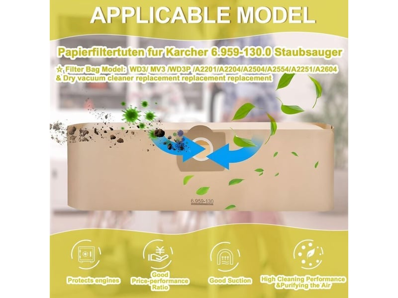 Lot de 12 sacs aspirateur pour karcher 6.959-130.0,pour karcher wd3 mv3 wd3p a220122042504255422512604 sacs d'aspirateur - Conforama C