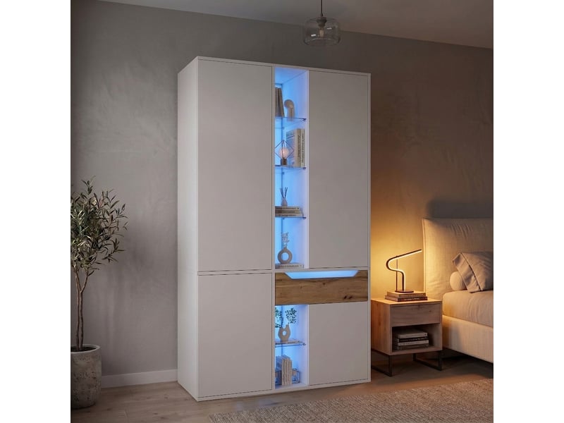  Grande armoire blanche portes battantes 200x225x45 cm avec 3 penderies et 4 tiroirs  - Conforama B