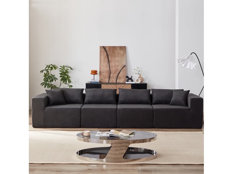  Canapé d'angle modulable 4 places en velours côtelé noir evryae  - Conforama B