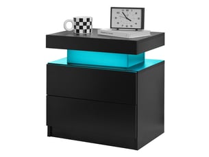 Table de chevet led 50 x 36 x 53 cm – noir – 2 tiroirs, rangement ouvert et éclairage réglable