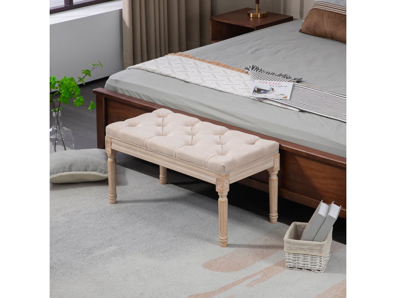 Banquette vintage 80x40x43 cm à boutons bois beige - Conforama B