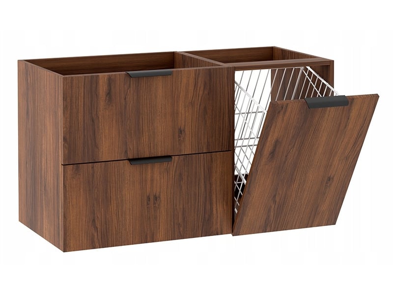  Meuble sous vasque suspendu avec panier à linge luna effet noyer warmia 100 cm  - Conforama A
