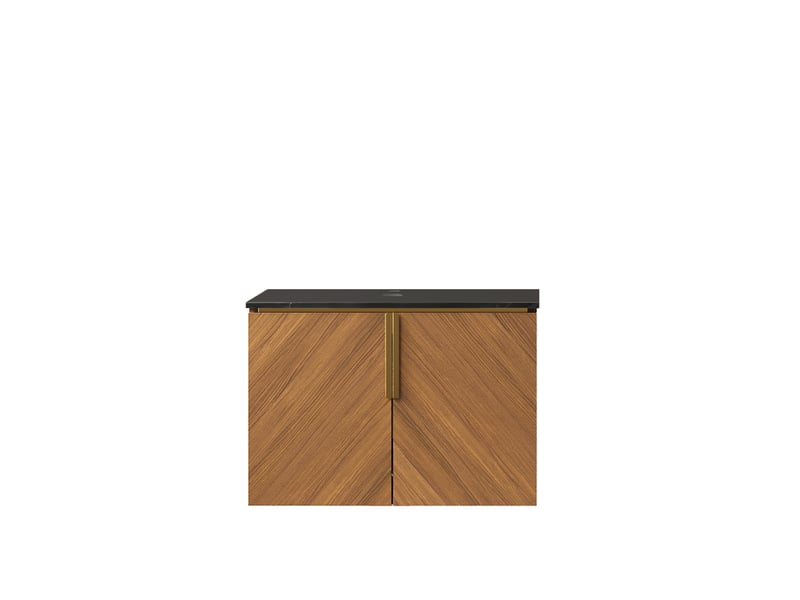  Meuble sous vasque avec 2 portes à motif diagonal et poignées dorées pour salle de bain en contreplaqué 69×58×20 cm  - Conforama A