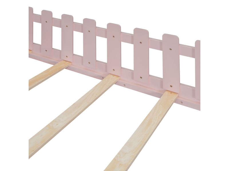  Lit enfant 140x200, garde-corps sécurité lit cabane enfant, structure bois massif, univers ludique, couleur rose, montage facile  - Conforama D