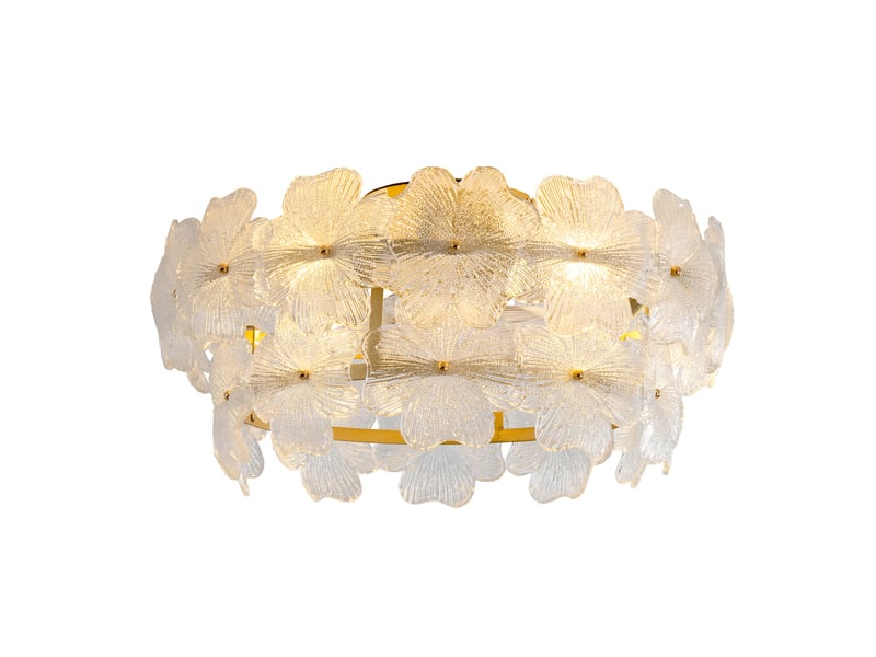  Brasseur d’air de plafond éclairage led 52x52x28 cm, 6 vitesses, app et télécommande, verre et métal, moteur dc silencieux, couleur dorée  - Conforama A