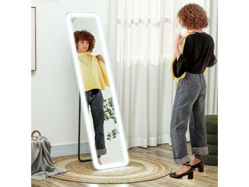  Miroir pleine longueur 150 x 40 cm avec éclairage led 3 couleurs, fonction mémoire et commandes tactiles intelligentes, noir  - Conforama D