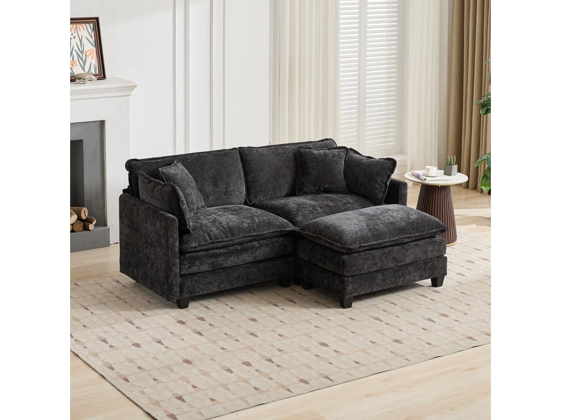  Canapé droit 2 places 195 × 75 × 84 cm en chenille noir, assise souple IKSETERA TRADING LTD - Conforama W