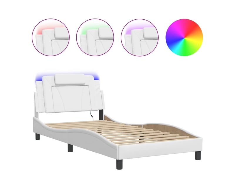 Lit simple- lit adulte - cadre de lit viana avec led sans matelas blanc 100x200 cm - Conforama A
