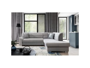 Canapé d'angle convertible tromso gris effet velours – angle droit avec coffre