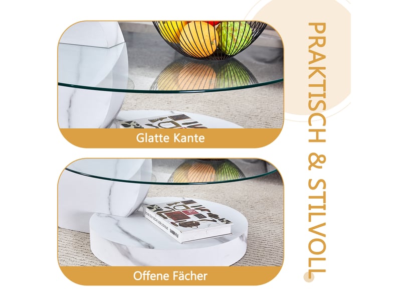  Table basse rectangulaire 90×70×44 cm, mdf et verre, blanc et transparent Fay Lum - Conforama D