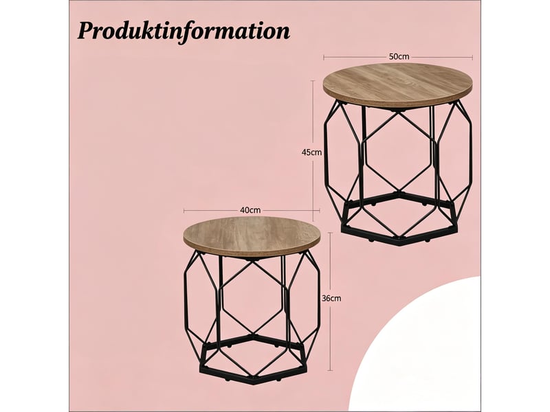 Tables basses gigognes rondes, lot de 2, avec plateaux amovibles et espace de rangement, métal et bois, gris - Conforama E