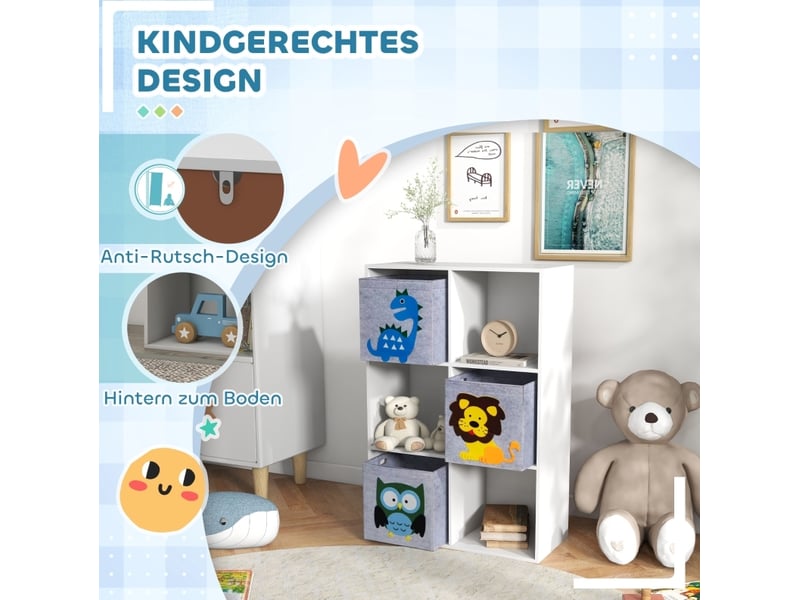  Bibliothèque enfant 61,8 x 29,9 x 91,5 cm – gris – 6 compartiments avec 3 boîtes de rangement  - Conforama D