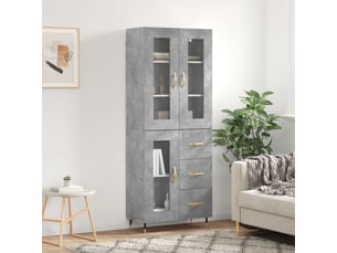 Buffet haut - bahut - meuble de rangement gris béton 69,5x34x180 cm bois d'ingénierie