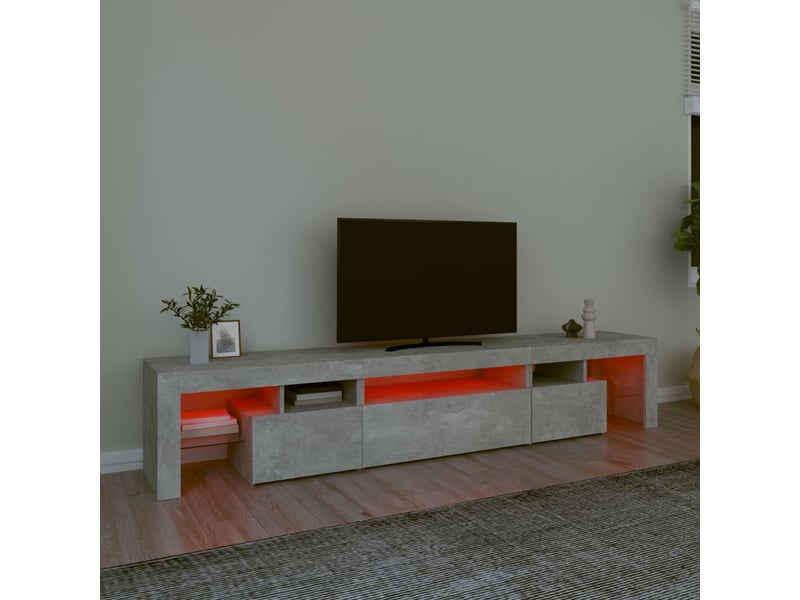  Meuble tv - banc tv - meuble de rangement avec lumières led gris béton 215x36,5x40 cm  - Conforama E