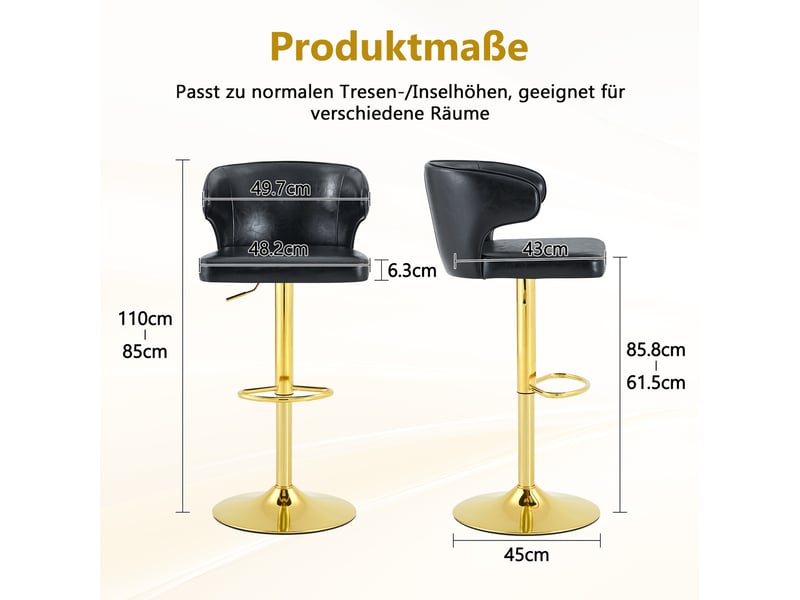  Tabourets de bar lot de 2 réglables en hauteur avec dossier - lpospi - pivotants à 360°, repose-pieds, pu - noir  - Conforama D