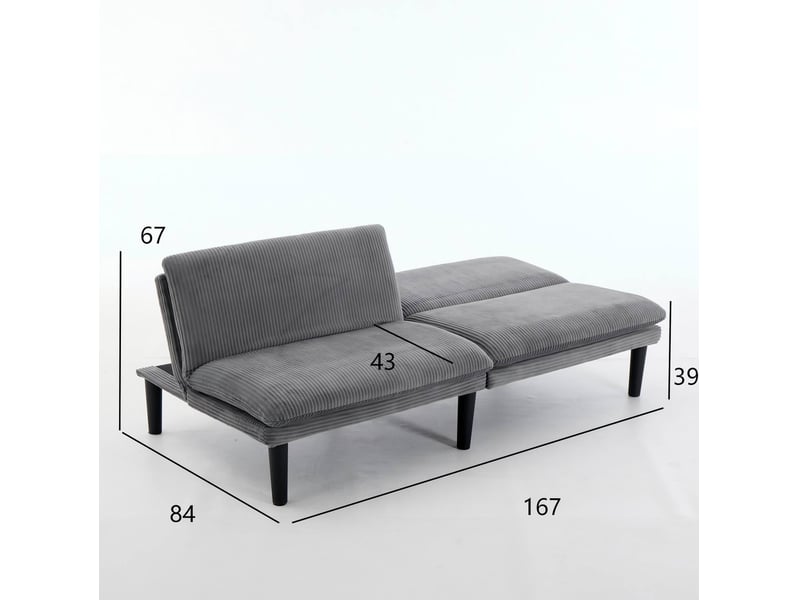 Canapé-lit 2 places 168 x 86 cm gris en velours côtelé, dossier réglable 3 positions sans accoudoirs  - Conforama C