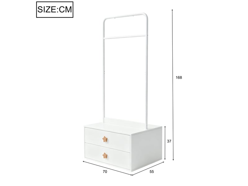 Armoire enfant 70x55x170 cm blanche à 2 portes avec 2 tiroirs  - Conforama C