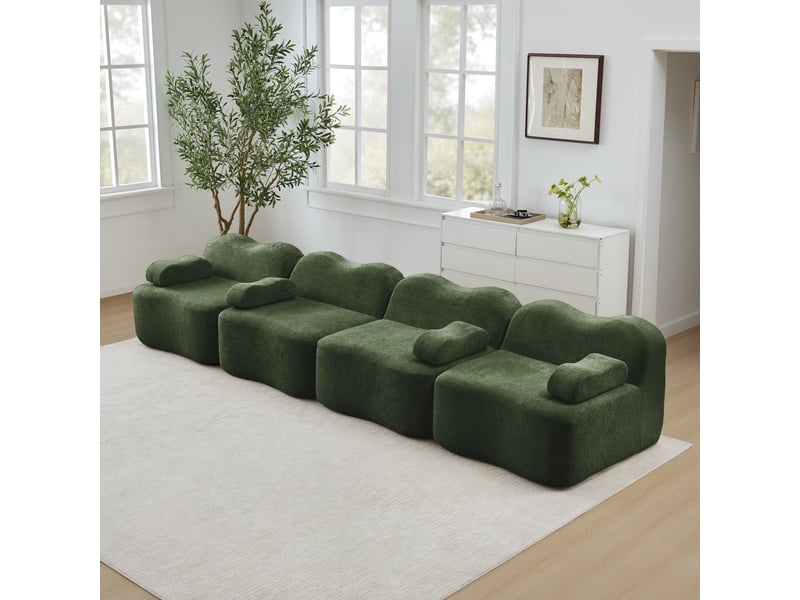  Canapé 4 places - 384x98x70 cm - canapé droit modulable velours, mousse 32d, sans structure rigide et coussins amovibles - vert  - Conforama C