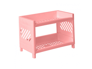 Étagère de rangement de bureau en plastique à 2 niveaux pour chambre à coucher, dortoir, bureau (rose)