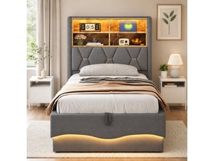 Lit avec rangement 90x200 cm MEUBLIV   coloris gris