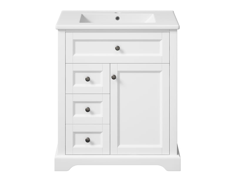  Meuble sous-vasque sur pied 76x46x87 cm blanc, vasque céramique intégrée  - Conforama A
