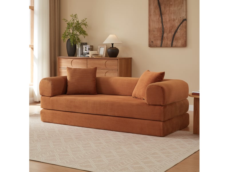  Canapé convertible 3 places en velours terracotta avec couchage 1 personne  - Conforama B
