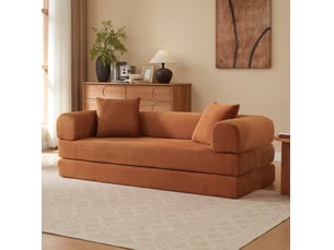 Canapé convertible 3 places en velours terracotta avec couchage 1 personne