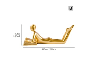Statuette dorée de lecture - petite figurine allongée lisant un livre - décoration intérieure - style minimaliste européen