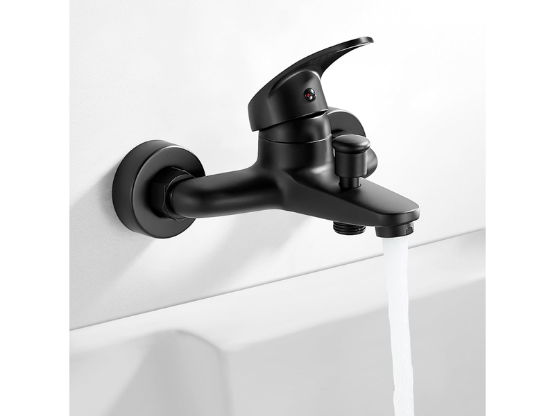 Mitigeur monocommande bain douche noir, robinet baignoire mural, robinet douche mitigeur baignoire, raccord fileté pour flexible en 12 - Conforama E