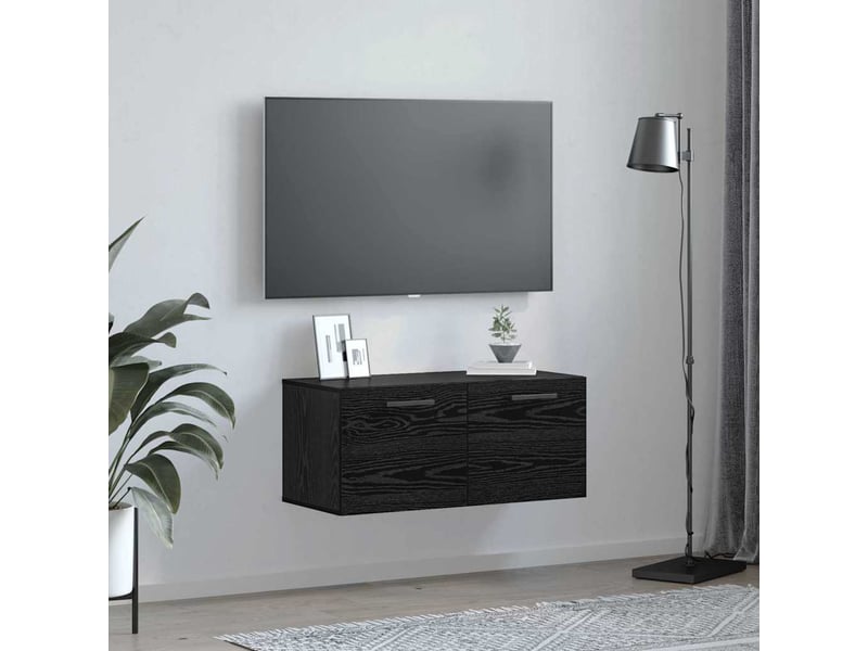 Meuble mural salon 80 x 36.5 x 35 cm bois d'ingénierie chêne noir shl6496 - Conforama D