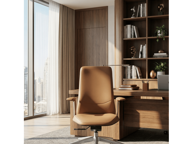  Fauteuil de bureau cuir mi-dossier 67x63,5x100-106 cm – marron – inclinaison 127° et vérin réglable  - Conforama C