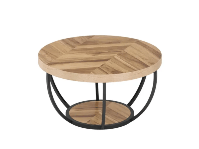  Table basse ronde 80x80x45 cm à 2 niveaux métal bois coloris bois  - Conforama A
