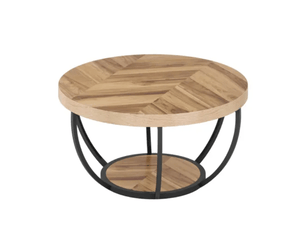 Table basse ronde 80x80x45 cm à 2 niveaux métal bois coloris bois