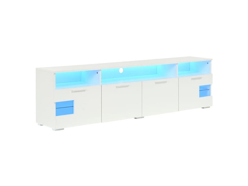  Meuble tv bas blanc 180 x 35 x 45 cm avec éclairage led rgb bluetooth  - Conforama D