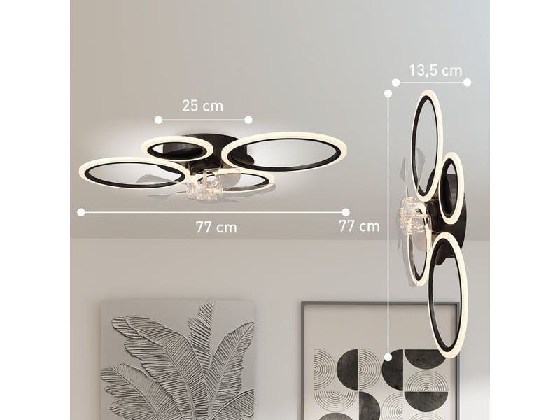 Ventilateur de plafond avec lumière et télécommande acier noir  - Conforama C