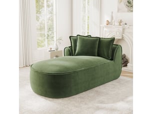 Canapé 2 places en chenille vert avec méridienne gauche, coussins inclus et 2 modules indépendants