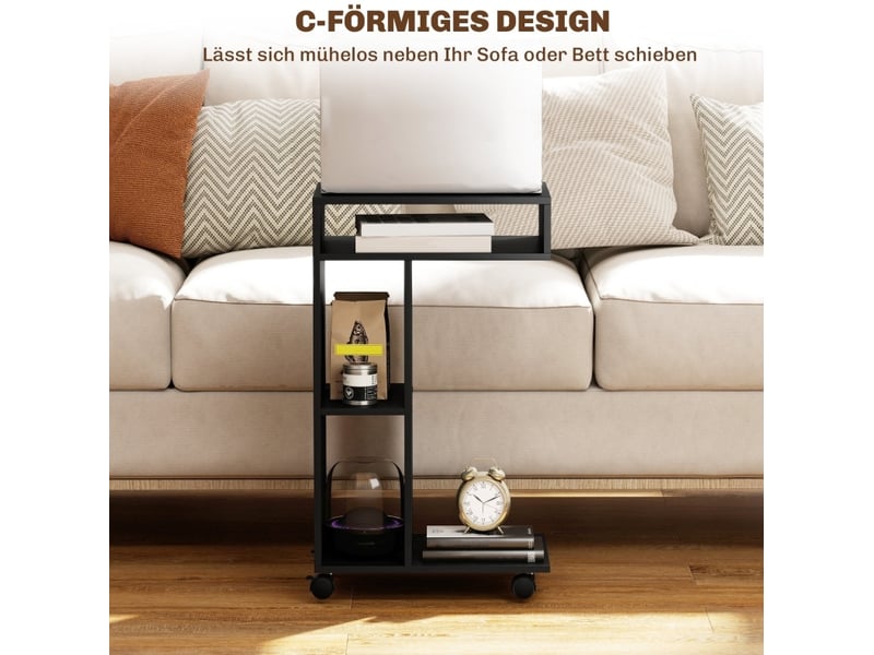 Desserte de cuisine en c avec 3 niches et 4 roulettes dont 2 freinées, rangement ouvert noire 40 × 30 × 69 cm - Conforama D