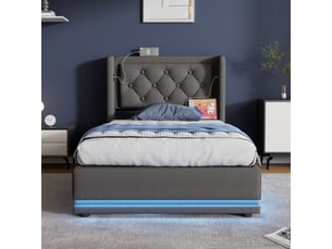 Lit coffre 90x200 cm REDOM   coloris gris