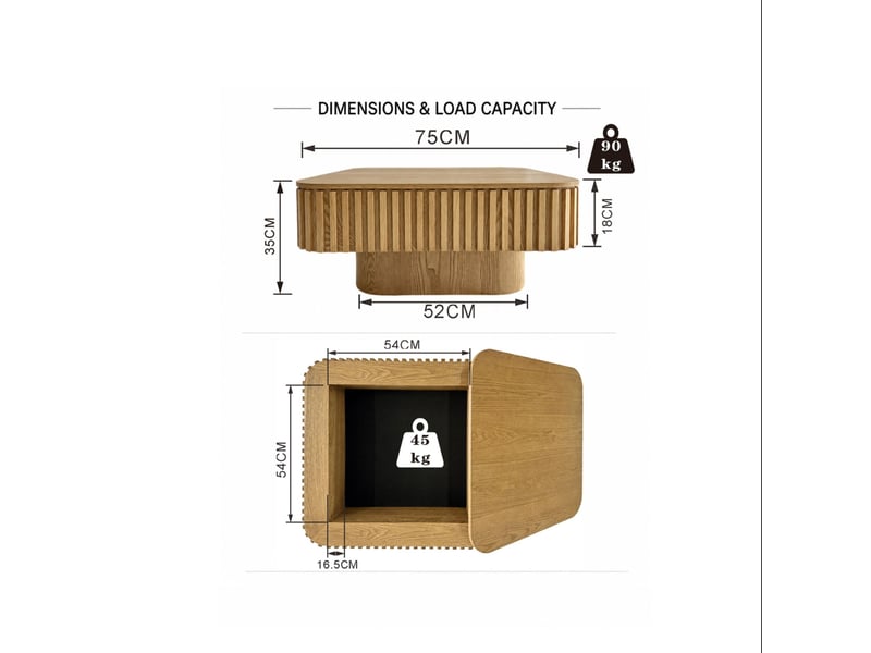 Table basse carrée 75x75x35 cm en mdf coloris bois naturel avec rangement - Conforama C