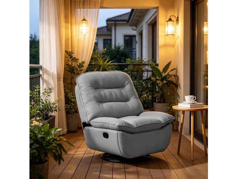  Fauteuil relax pivotant et basculant manuel en tissu avec repose-pieds, gris foncé  - Conforama B
