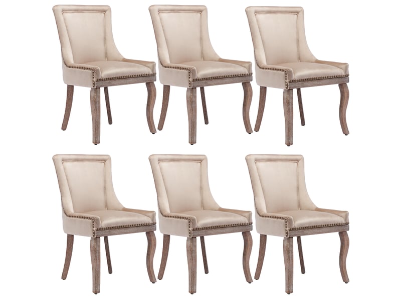  Lot de 6 chaises de salle à manger capitonnées à clous en velours beige 55x61x91 cm  - Conforama A