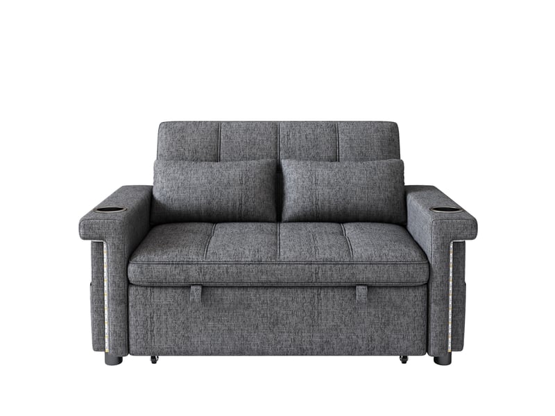 Canapé convertible 2 places 145x141,5x90 cm avec led et ports usb gris - Conforama A