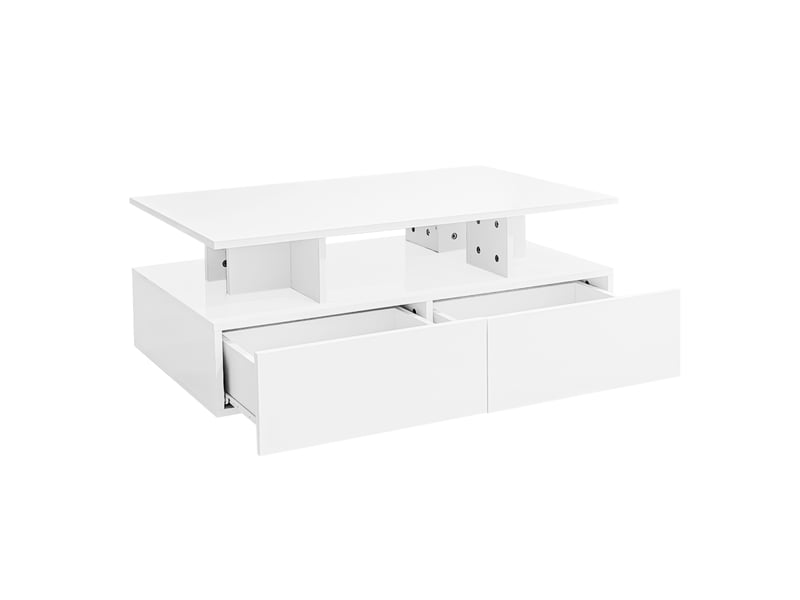  Table basse moderne laquée brillante avec éclairage led et 2 tiroirs – élégante table d'appoint de 90 x 55 x 41 cm avec espace de rangement, supportant jusqu'à 30 kg  - Conforama E