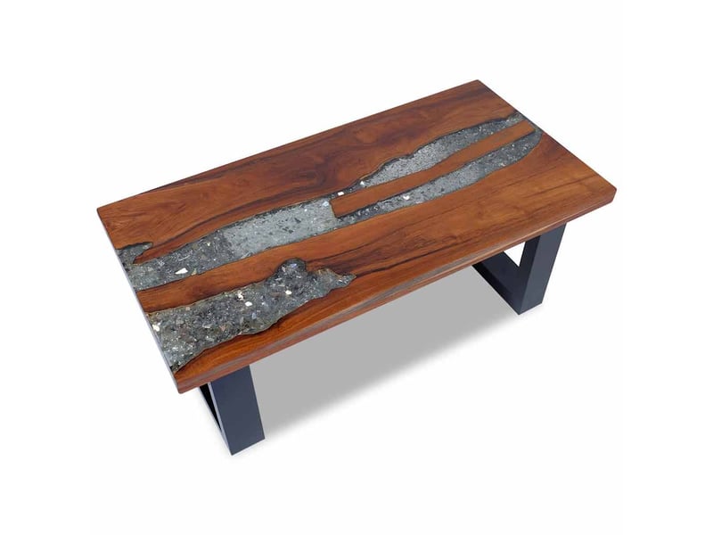  Table basse - table de salon - table à thé teck résine 100x50 cm  - Conforama A